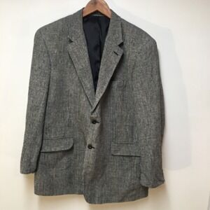 Savile Row Men's Blazer 44R 100% Silk Sport Coat Houndstooth Black Classic Suit